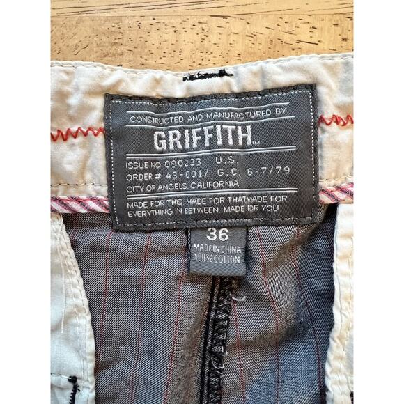 GRIFFITH MENS Vince. Khaki Grey Pin Striped Chino SHORTS SIZE 36 - Picture 3 of 4